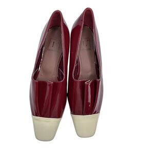 L'AUTRE CHOSE Red and Ivory Patent Leather Women's Loafers Size UE 37 Pleaded